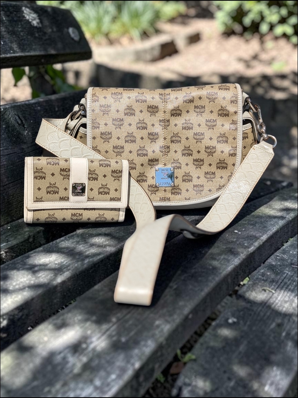 MCM Visetos Large Crossbody Flap Bag with Matching Wallet